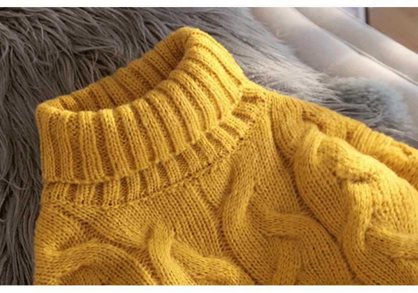 Women's High-Neck Cable Knit Sweater - Loose Fit, Solid Color, Autumn/Winter Style