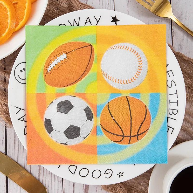 20Pcs/Pack 33x33cm Disposable Football Printed Table Dinner Tissue Napkins Paper Boy Birthday Party Decor