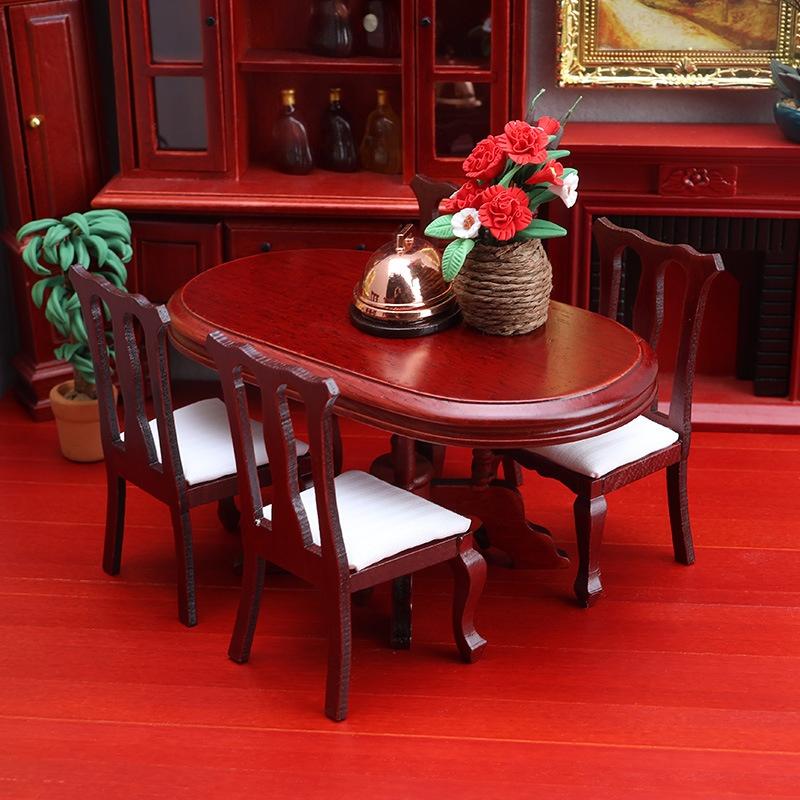1 Set Display Cabinet Ornament 1/12 Miniature Dining Table And Chairs Kit For Dollhouses Diy Toy Food Playhouse Furniture Model