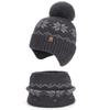 Polyester Winter Knitted Hat Warm Ear Flap Kids Snowflake Beanie for 2/3 Piece Set For Boys Girls