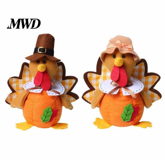 Seasonal Indoor Ornament Thanksgiving Plush Turkey Doll, Stuffed Animal Figurine, Autumn Holiday Tiered Tray Decor Harvest Tabletop Decoration