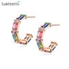 LUOTEEMI Fashion Colored Rectangular High Quality Zircon Earrings Cubic Zirconia C Shape Party European Woman Luxury  Earring