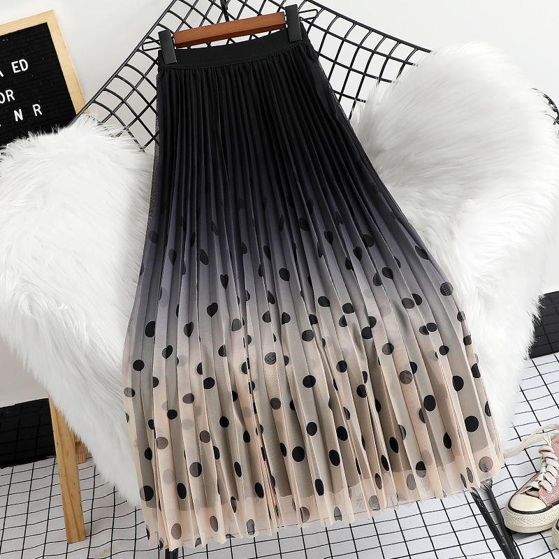 

Весенняя юбка-сетка градиентного цвета, повседневная плиссированная юбка в горошек One Size