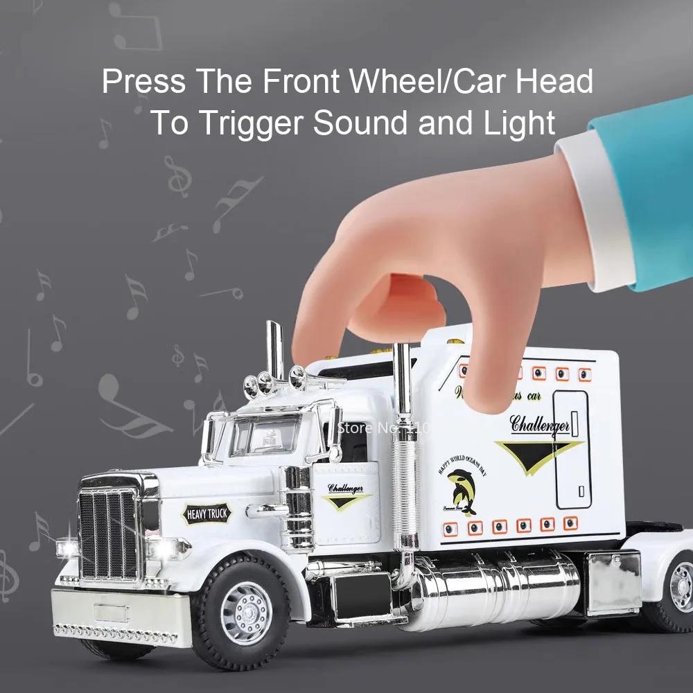 1:24 Peterbilt 389 Toys Alloy Cars Diecast Models with Light Music Pull Back Vehicle 3 Doors Opened Miniature Car for Boys Gifts
