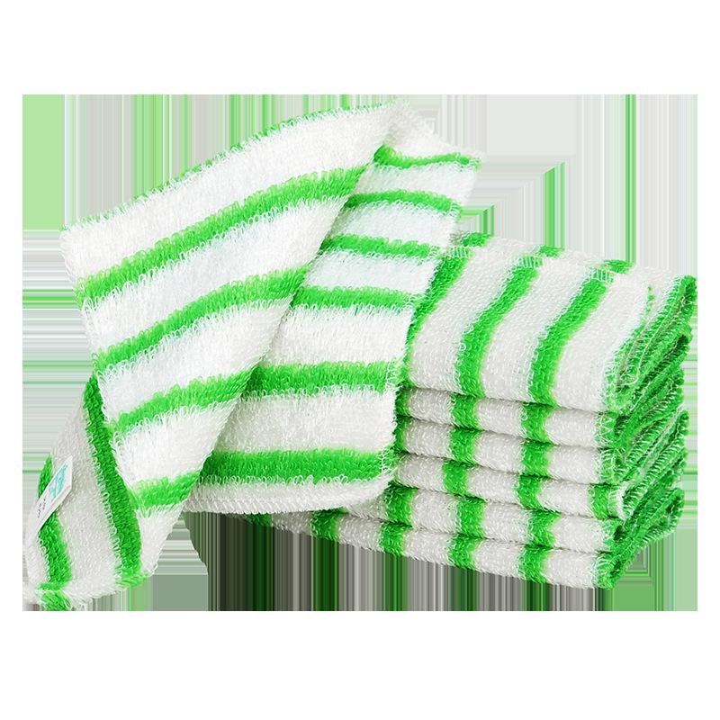 Bamboo Fiber Green and White Stripe Dual-Use Dishcloth Towel Bulk (No Packaging)