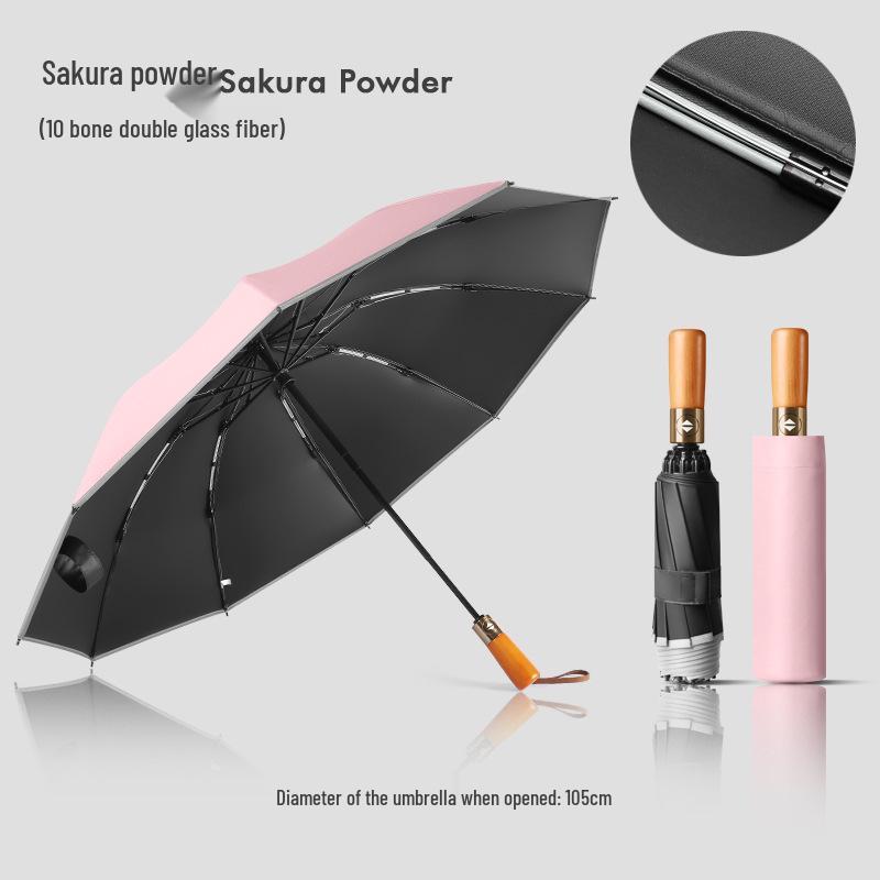 Automatic Windproof Umbrella: UV Protection, Large Folding Design, Wooden Handle for Sun and Rain