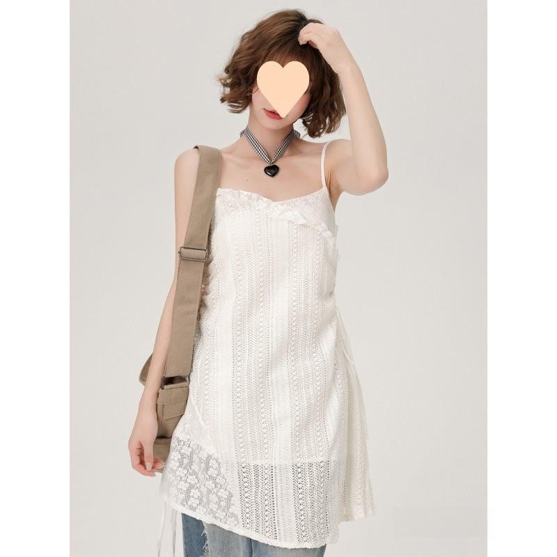 Sommer Spitzen-Häkel-Slipkleid mit abstraktem Druck für Freizeit-Damen