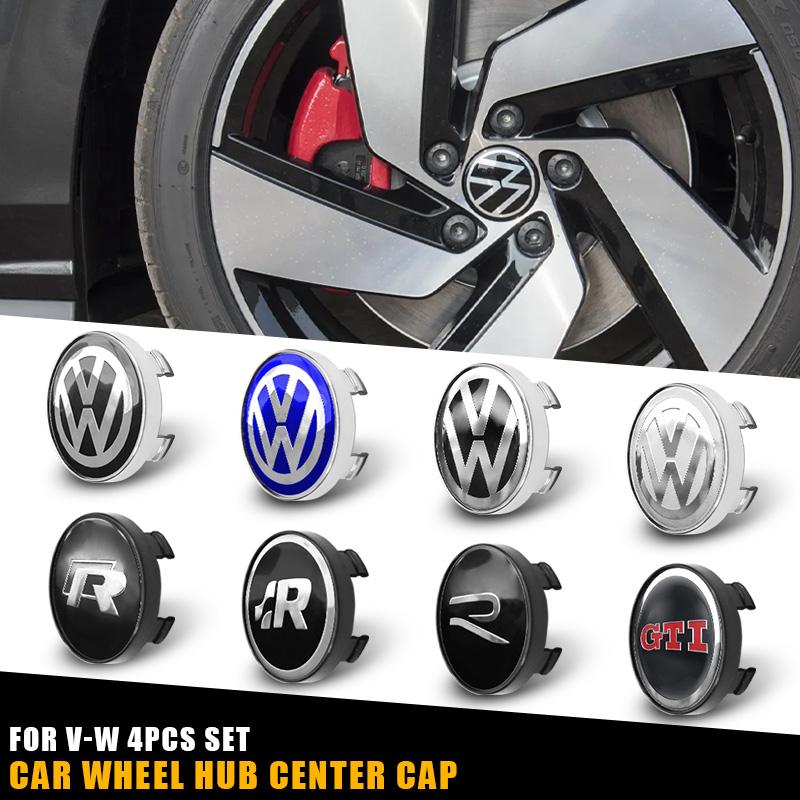 VW 4Pcs 56mm 60mm Car Wheel Center Hub Cap Cover Emblem Stickers For Volkswagen VW GTI Polo Golf Passat Tiguan Arteon Touareg Caddy