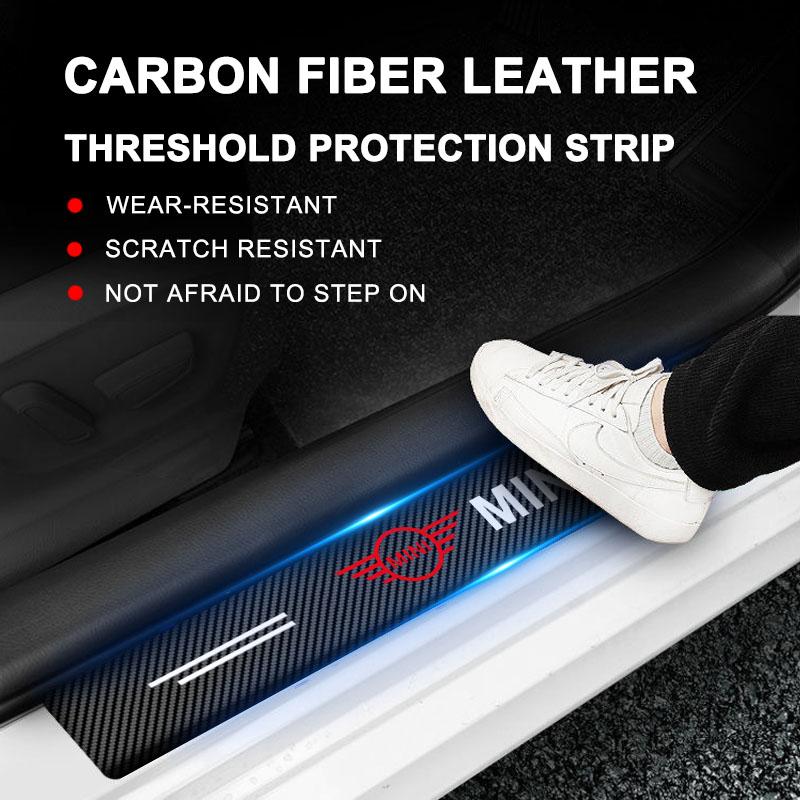 4Pcs Carbon Fiber Car Door Sill Protection 3D Sticker Car Accessories For MINI Cooper F54 F55 F56 R56 R60 SONE Roadster Clubman Coupe