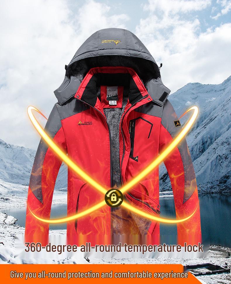 Men's Winter Windproof Fleece-Lined Cotton Jacket - Thickened Outerwear for Outdoor Cold-Weather Protection