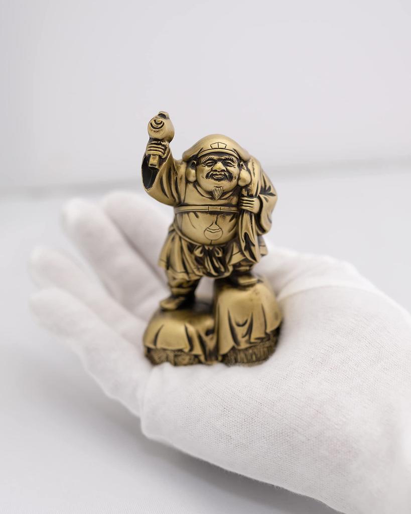 Einer der Sieben Glücksbringer Seidige Makita Antike Buddhistische Takaoka Kupferwaren Daikokuten, Götter, Gold. Bildhauer Shuun. Originalgold. Statue. (Daikokuten