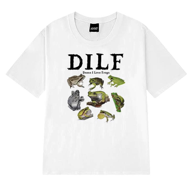 Summer Funny Dilf Damn I Love Frogs Print T Shirt Unisex Harajuku Fashion Y2k Short Sleeve T-shirts Men Women 100% Cotton Tops