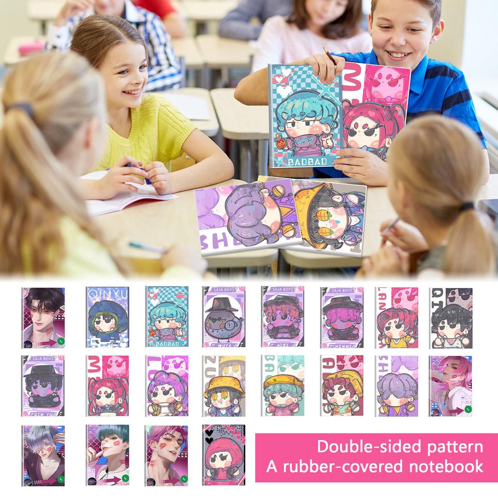 Double Sided Pattern Rubber Cover Notebook A5 Size 72 Sheets Notebook, Waterproof Diary Horizontal Lined Notebook