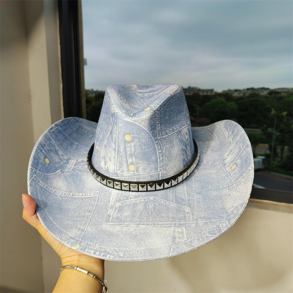 Denim Patchwork Cowboyhoed Mannen Vrouwen canvas hoed uniseks cowboyhoed retro feest podium sombrero vaquero dandy hoeden gorras 56-58 gray