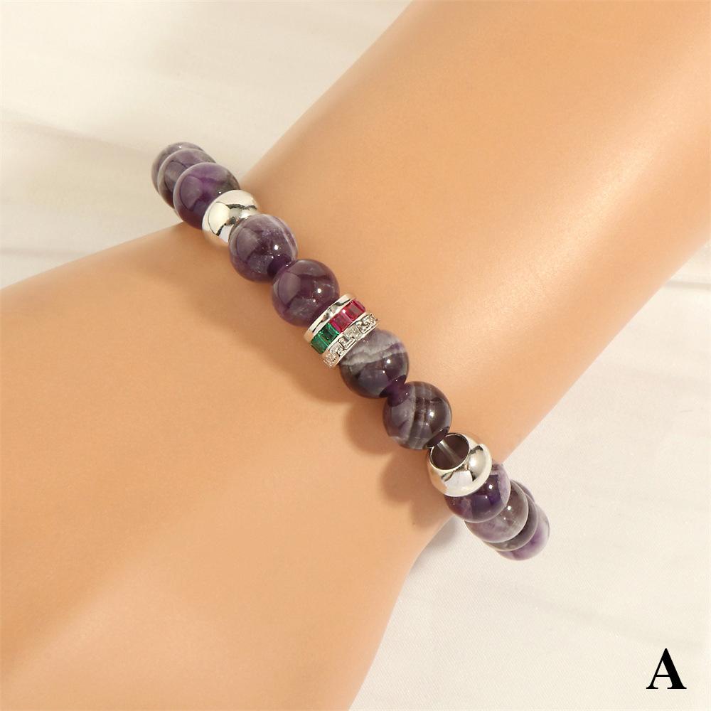 

Purple New Fashion Crystal Sunstone Single Circle Bracelet For Women Handcrafted With Micro Inlaid Colorful Zircon Elastic Bead StyleA