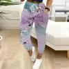 Summer Ladies Ink Wash Printed Sweatpants Loose Fit Drawstring Joggers Elastic Cuff Daily Casual Pants
