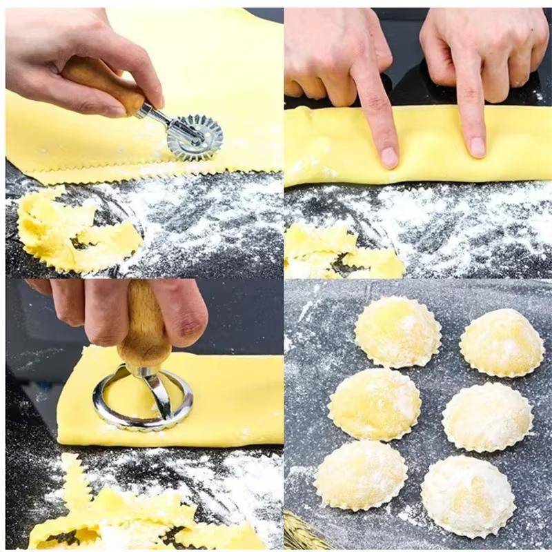 Manual Pasta Cookie Molds Ravioli Cutter Cookie Press Mold with Wooden Handle Kitchen Baking Tool for Dumplings Lasagna Pierogi