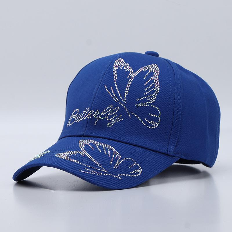 New women's diamond-encrusted baseball cap spring and summer cotton sunshade butterfly bamboo leaf rhinestone cap