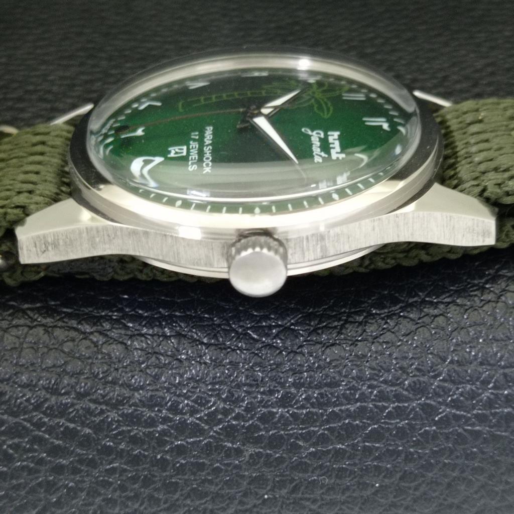 HAND-WINDING VINTAGE HMT JANATA INDIAN MENS ARABIC GREEN DIAL WATCH A441055-4