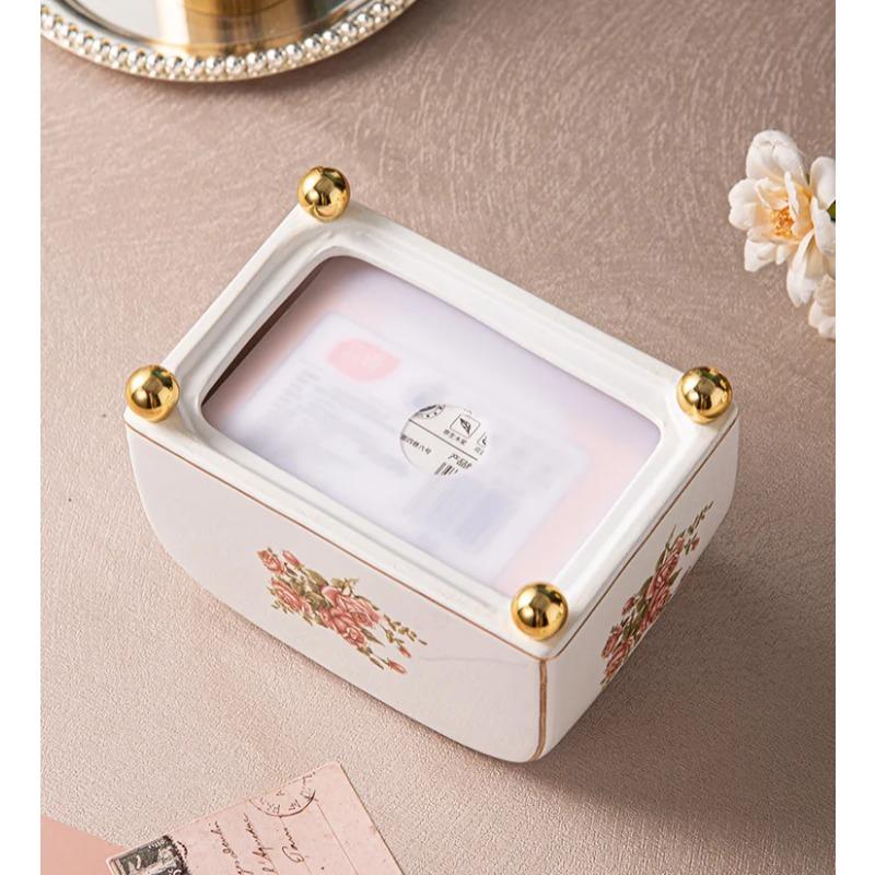 European Style Ceramic Small Paper Box, Living Room Paper Box, Home Dining Room Coffee Table, Creative Tissue Box