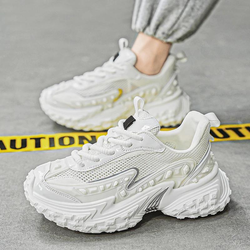 

Мужская обувь 2024 года, летняя, дышащая, универсальная, повседневная, сетчатая, спортивная, толстая подошва, бег, повышенный комфорт 39 белый