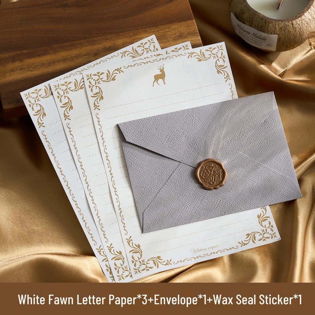 Chinese Retro Style Woven Pattern Envelope & Letter Set with Kraft Paper & Sealing Wax