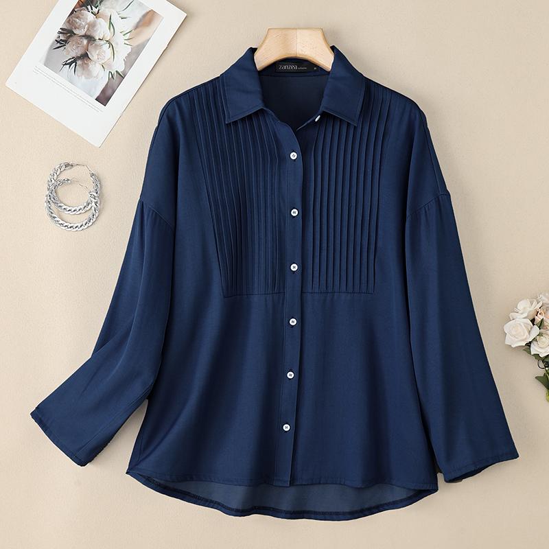ZANZEA Women Turn Down Collar Loose Casual Long Sleeve Blouse