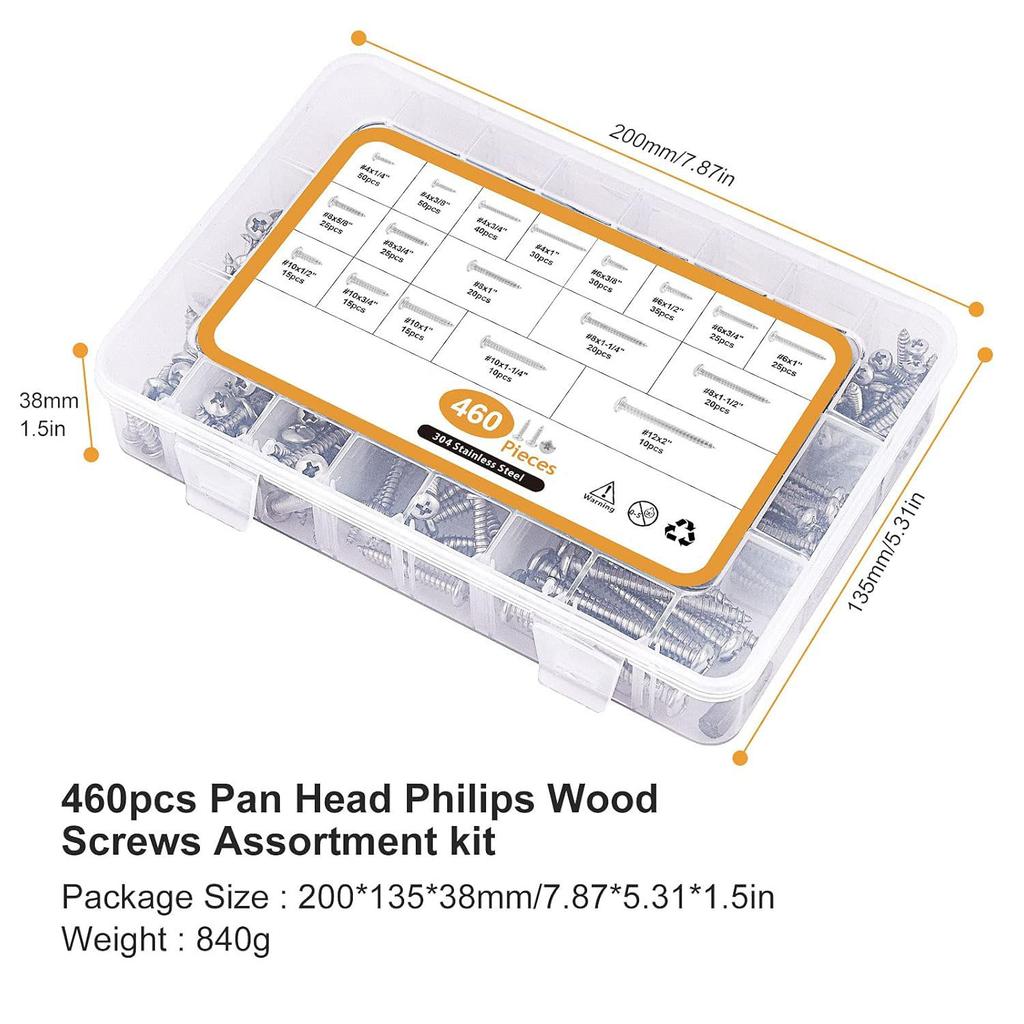 450pcs460pcs510pcs304 Stainless Steel Cross Round Head/countersunk Head Self-tapping Screw Set