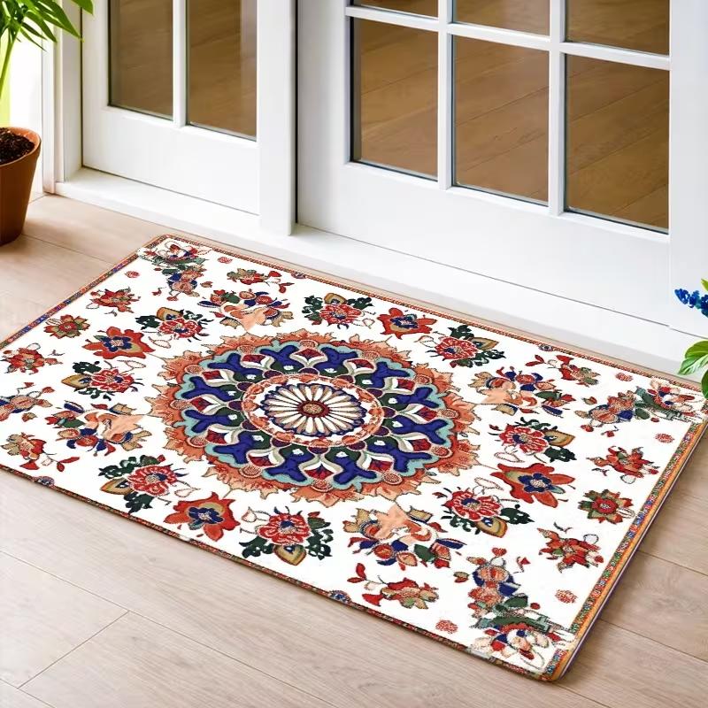 Vintage Retro Peony Floral Door Mat Non Slip Entrance Doormat Classical Flower Vines Pattern Rug Farmhouse Home Decor Carpet