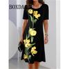Women Casual Dresses Summer Vintage Style Female O-Neck Flower Printed Dress Loose Ladies Clothing