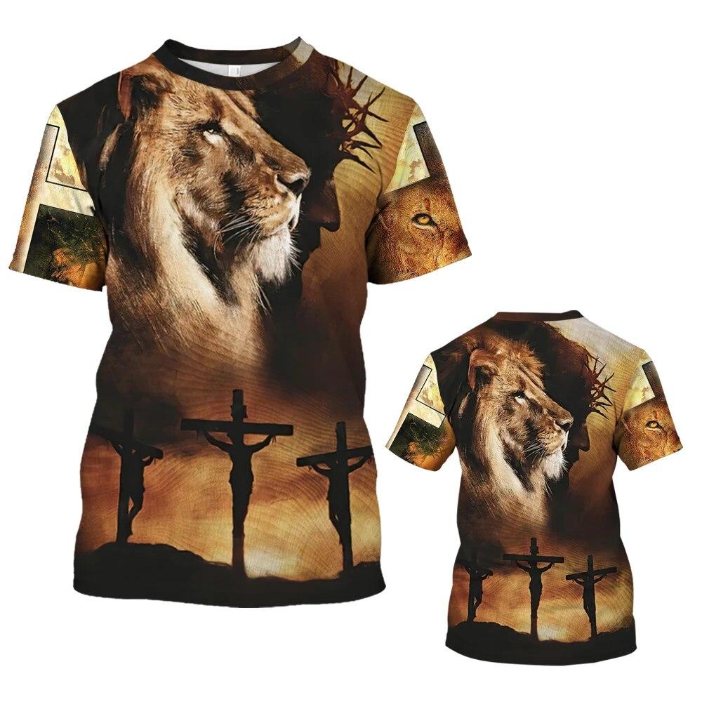 

New Jesus Cross T-shirt Mens Harajuku High Street Top Round Neck Oversized Loose Retro Quick Drying Short Sleeve Male Clothing
