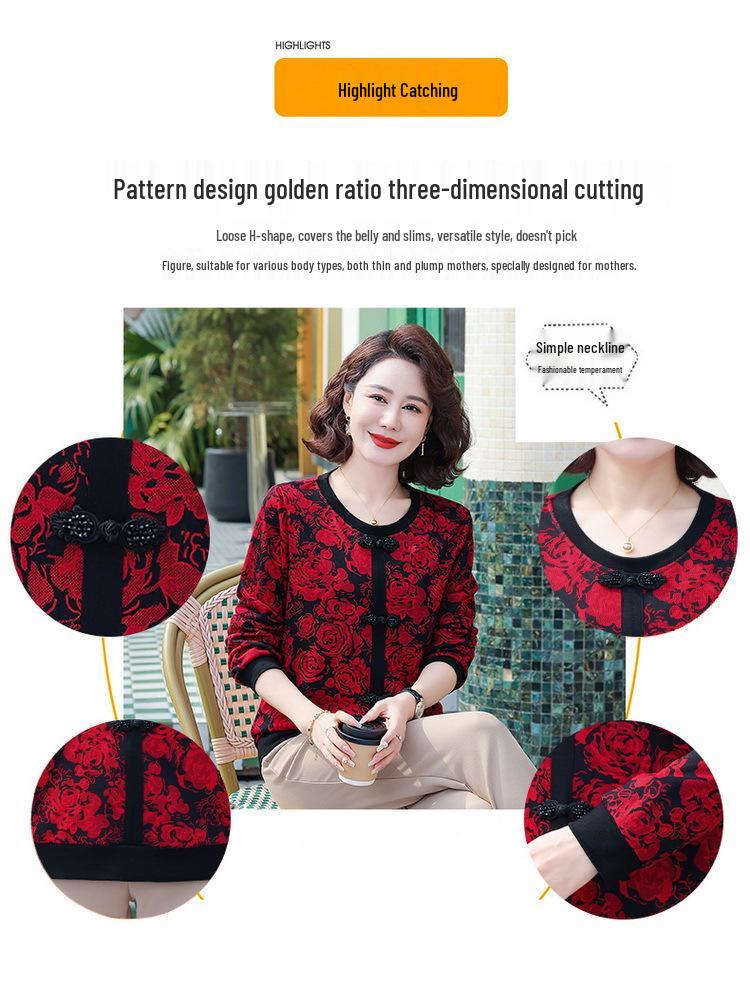 2025 Autumn Fashionable Long-Sleeve Casual T-Shirt for Middle-Aged & Elderly Women