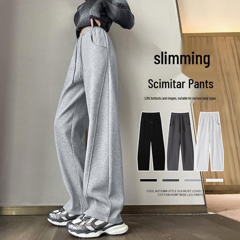 Curved Women s Gray High Waist Wide Leg Sweatpants - 2025 Spring/Autumn Collection L