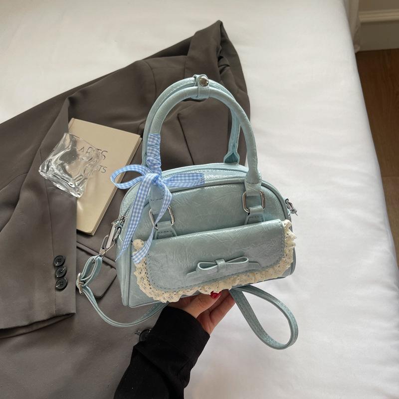 

Нишевая сумка-бант квадратной формы женская 2025 лето новая в иностранном стиле сумка-мессенджер текстурная портативная сумка-боулинг синий