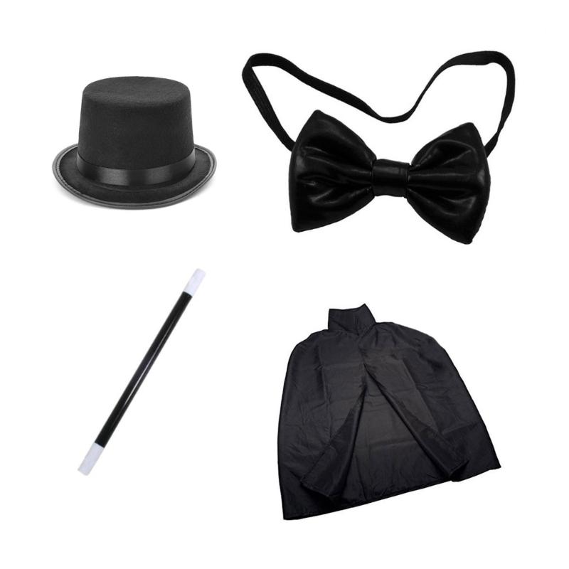 Party Magician Accessory Bundle Includes Cape Hat Wand Bows Tie for Cosplay Fun