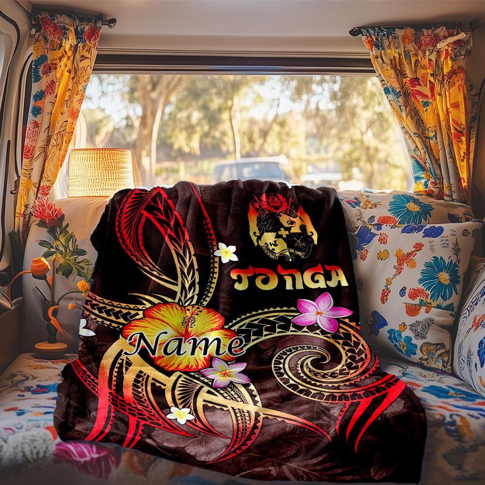 Polynesian Tattoo Design Customize Your Name Rv Blanket Comfortable Soft Lightweight All Season Multi Purpose Blanket For Travel Camping Picnics Sofa