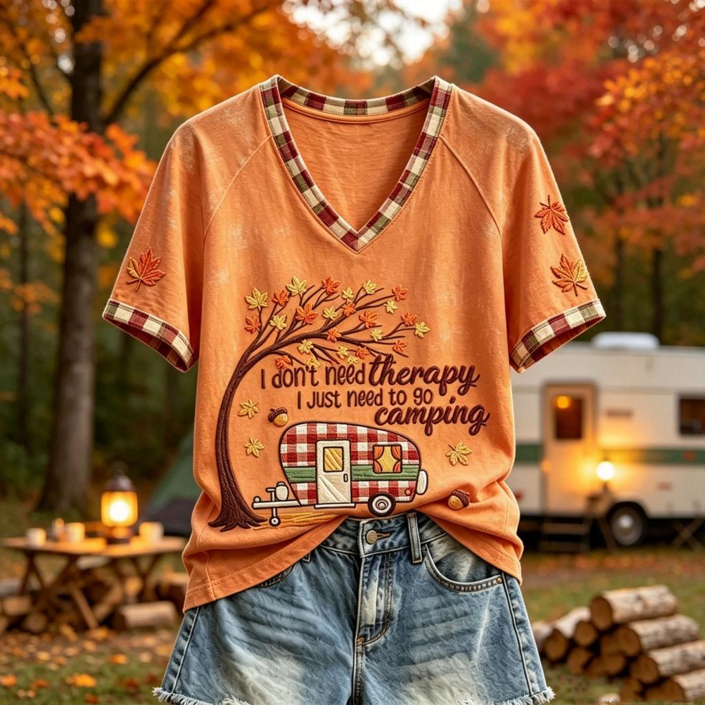 Women's Casual Halloween Print V-Neck Short Sleeve T-Shirt Top for Fall and Daily Wear