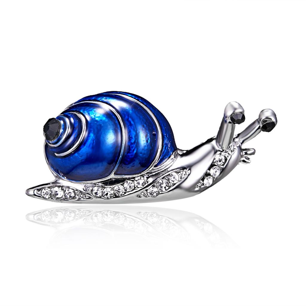 Retro Blue Enamel Snail Brooches For Women Men Cartoon Lovely Rhinestone Insect Snail Lapel Pins Animal Badge Jewelry