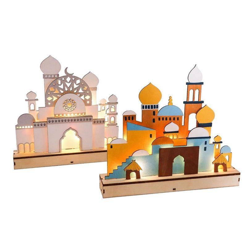 B Wooden Eid Mubarak LED Night Light Muslim Ramadan Decor For Home Islamic Muslim Party Mubarak Decor Party Supplies Durable