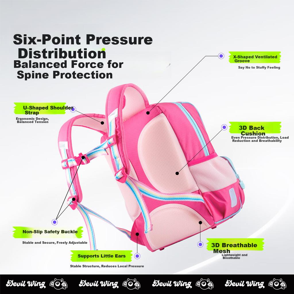 DEVILWING Kids Backpack for Elementary School Girls and Boys, Grades 1-6, Large Capacity, Stylish and