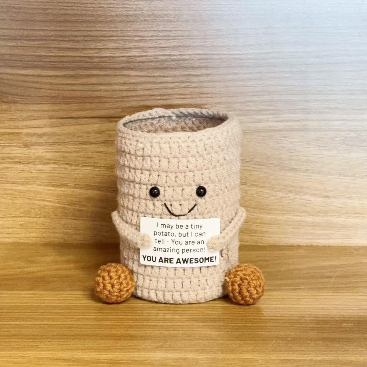 

1pc Creative Positive Pen Holder Crochet Cute Pencil Holder Makeup Brush Container Handmade Desk Organizer Office Home Decor