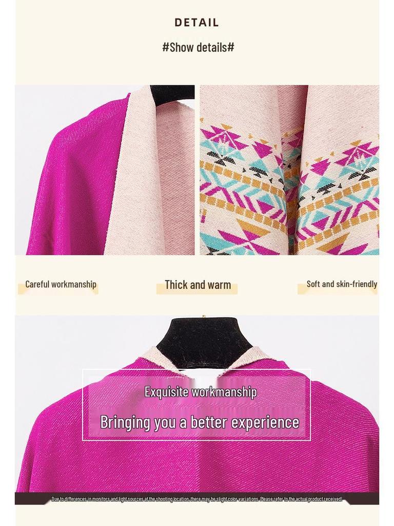 Women's Ethnic Shawl: Northwest Travel Cape, Thick Warm Scarf Cloak