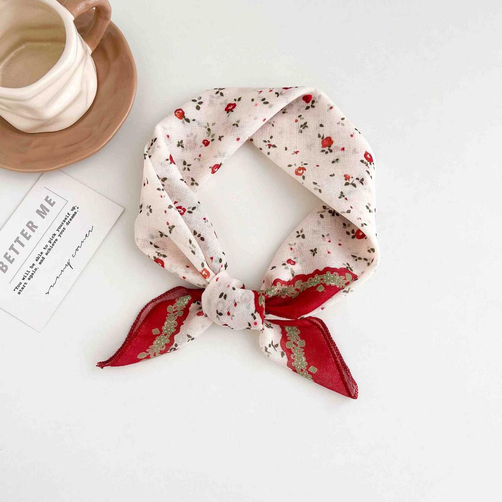 [18 cotton and linen] French high-end bag head small square scarf women's seaside photo silk scarf spring and autumn decorative versatile scarf