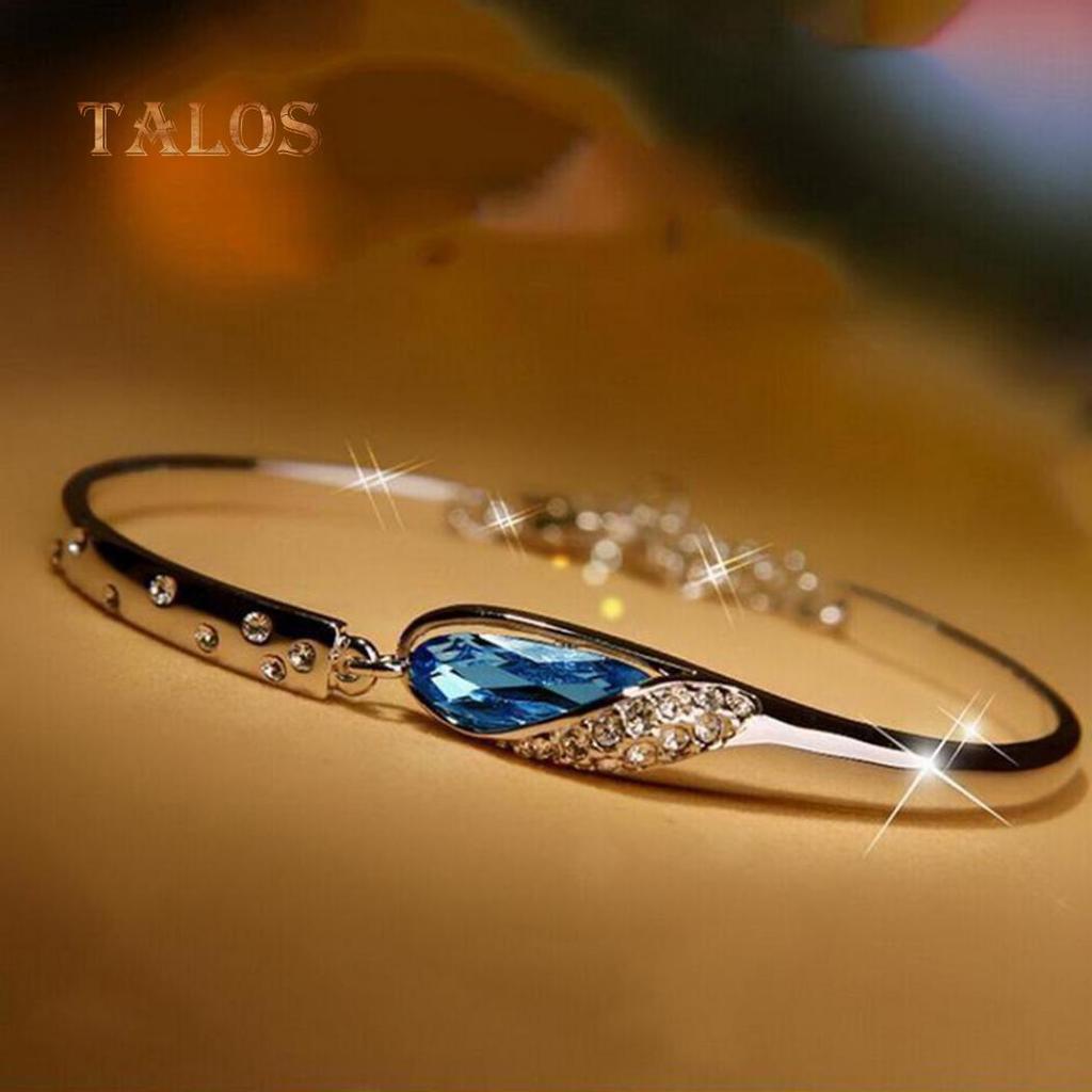 Fashion Lady Silvery Colory Color Metal Chain Bracelet Charm Cuff Peacock Blue Bangle Trinket