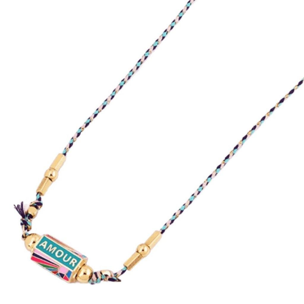 Vintage Graffiti Alphabet Necklace For Women With Copper Geometric Pendant And Colorful Cord