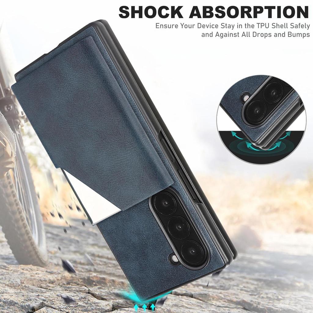D6 Alloy Card Holder with Retro Frosted Faux Leather Case, Compatible with Samsung Galaxy Z Fold7, Magnetic Two-in-One Design