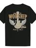 Crew Neck Polyester T-shirt with Inspirational "to Worship" Letter Print
