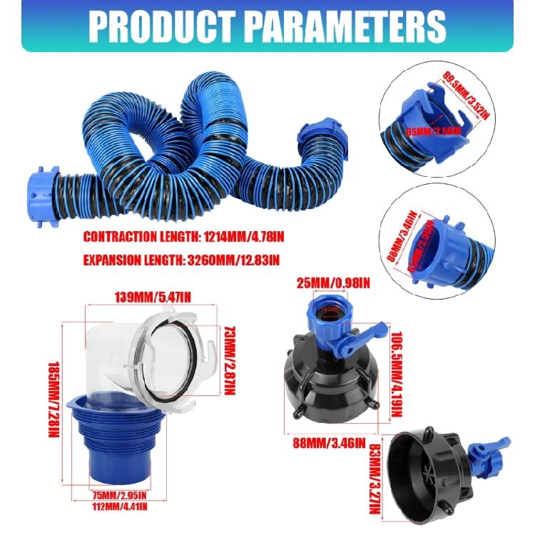 Rvs Discharge Pipe 10FT Sewer Hose Kit Leakproof Drainage Pipe Accessories for Motorhome Trailer Safe Use