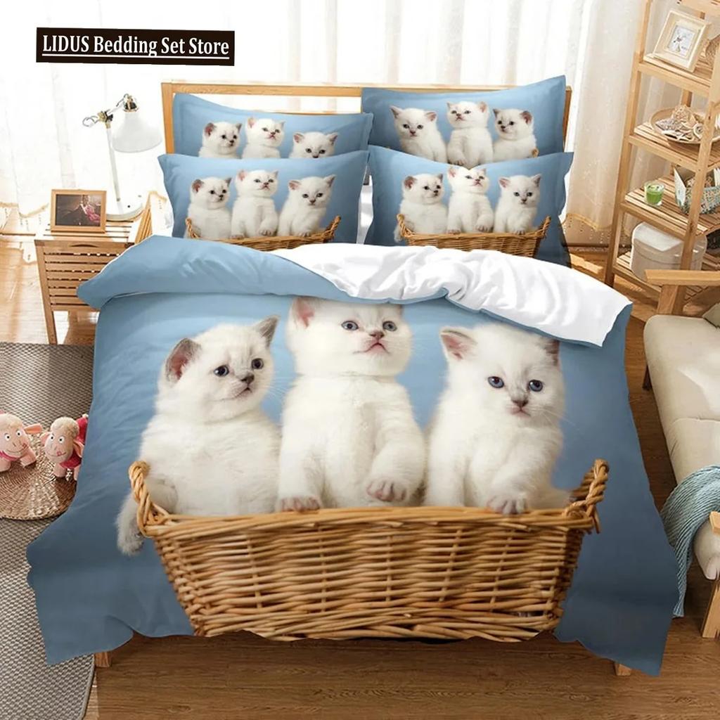3D Cat Cute Kitten Pattern Duvet Cover Cat Kids Bedroom Decoration Cat Bedding Set For Women Girls Boys Gifts With Zipper 3pcs