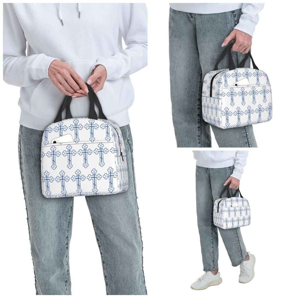 Russian Orthodox Cross Print Insulated Lunch Bag for Women Office Cooler Thermal Food Box Tote Portable Lunch Boxes Container
